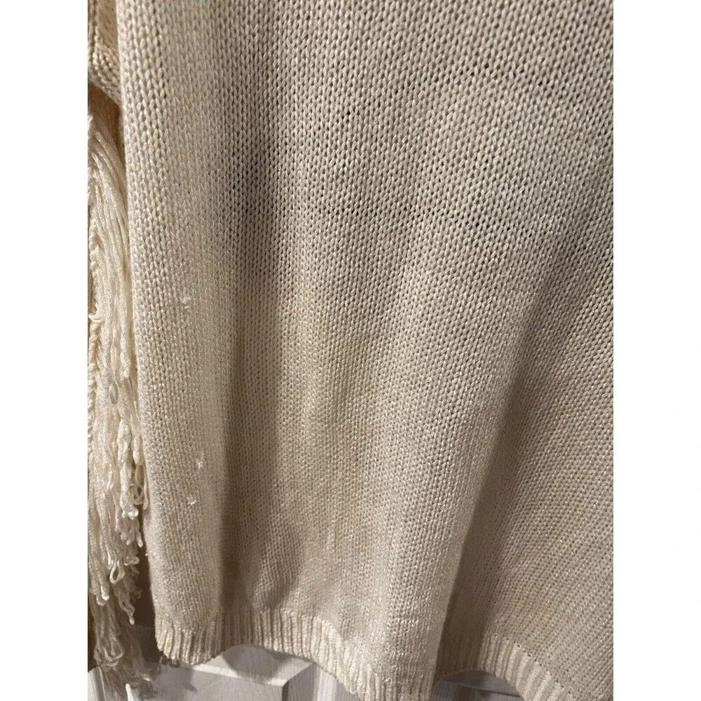 Boutique REHAB Lips Pullover SWEATER Womens SZ M Ivory Fringe Sequin grunge edgy